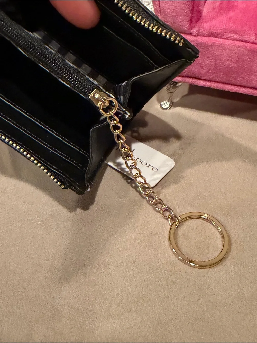 Nanette Lepore Christie Black Pebbled Vegan Leather Zip Card Wallet